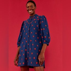 FARM Rio Strawberry Navy Shirt Mini Dress with Pockets
